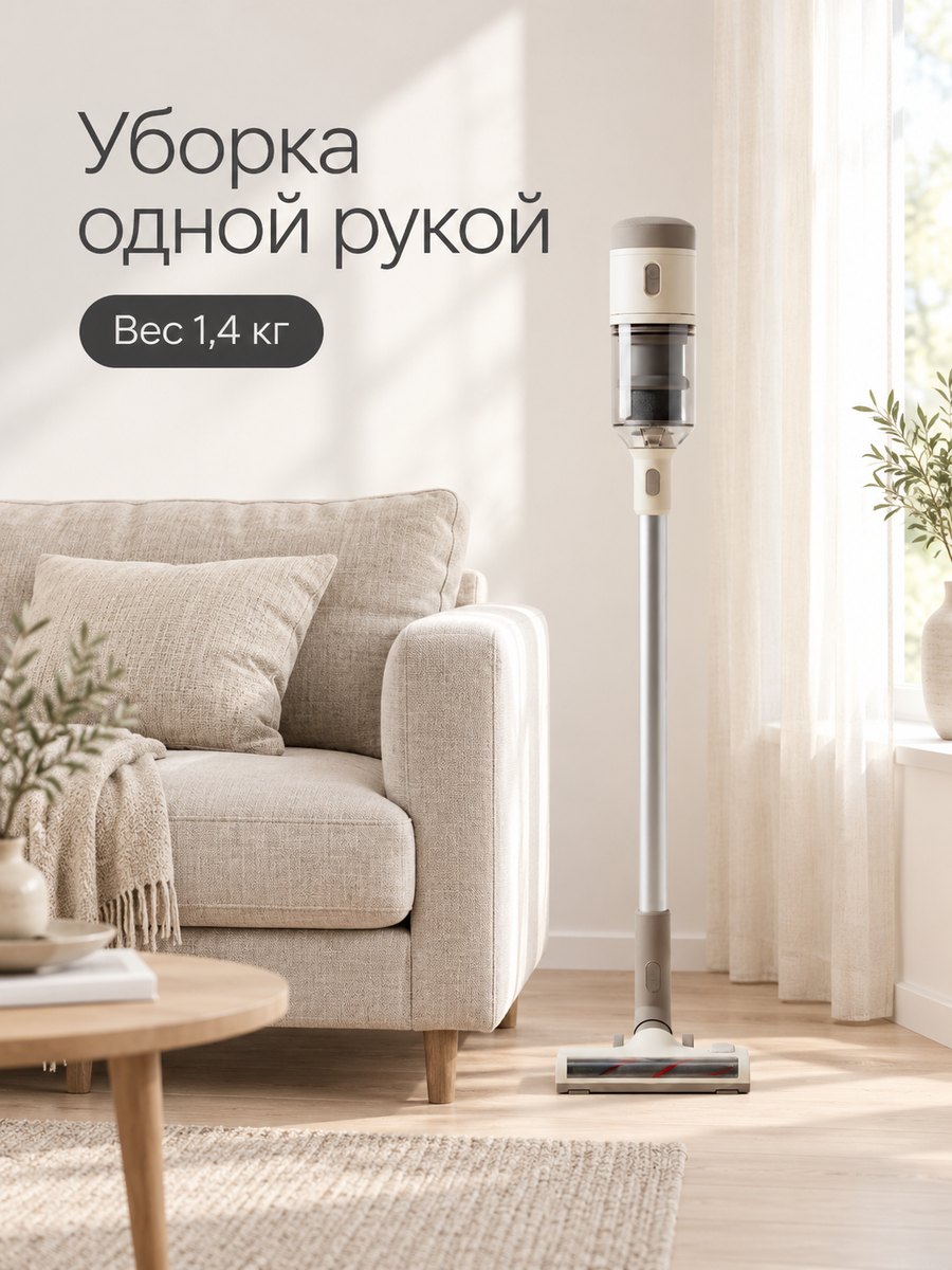 Слайд 3: пылесос в гостиной, вес 1,4 кг